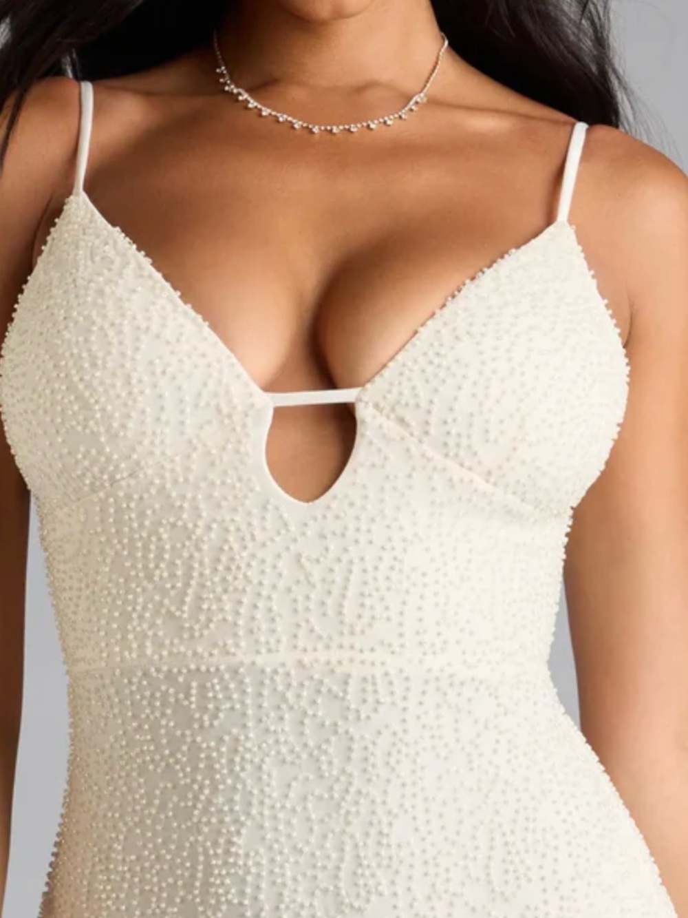 Windsor Cream Spaghetti-Strap Maxi Dress with High Side Slit - Picture 2 of 6